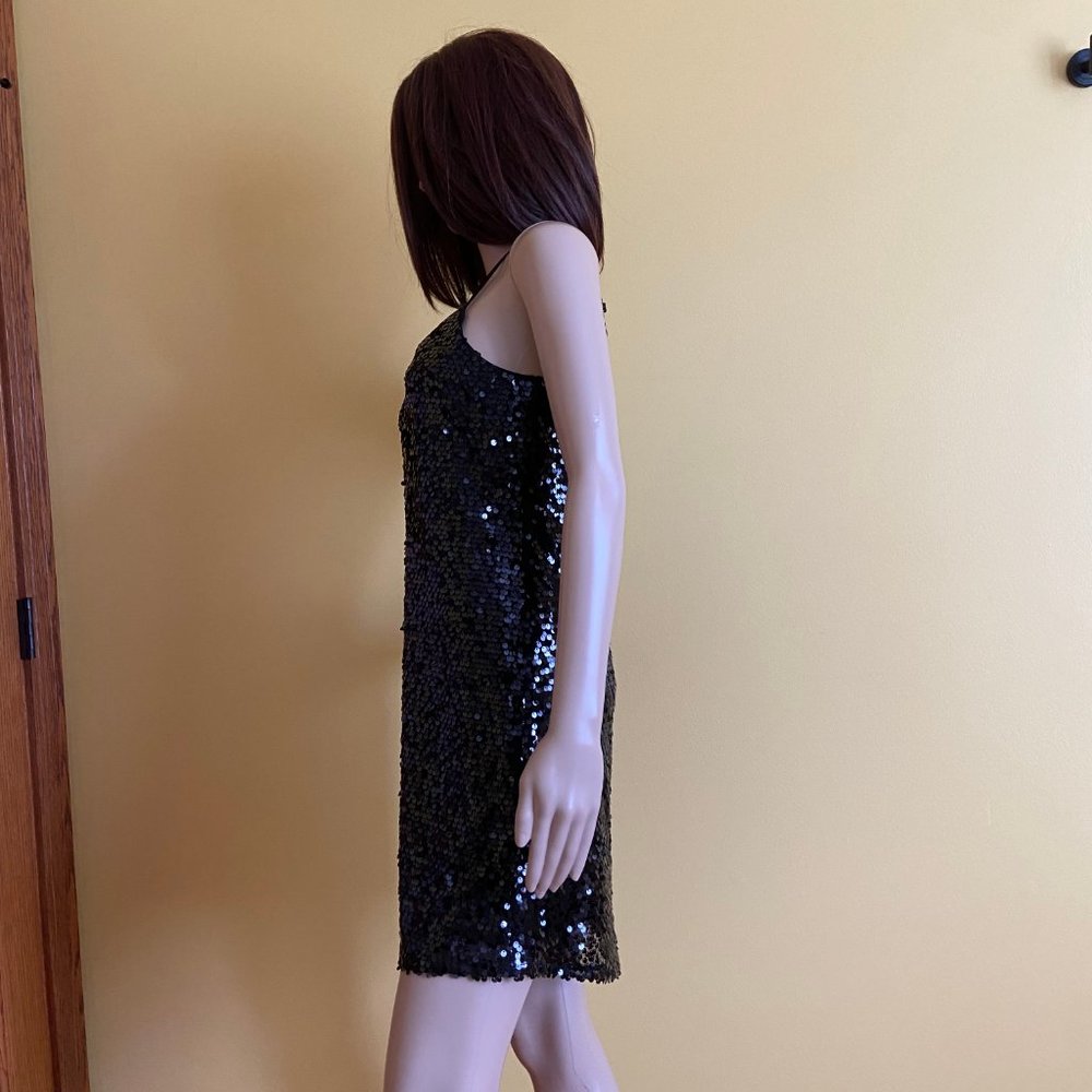 Express Black Sequin Spaghetti Strap Mini Slip Dr… - image 8